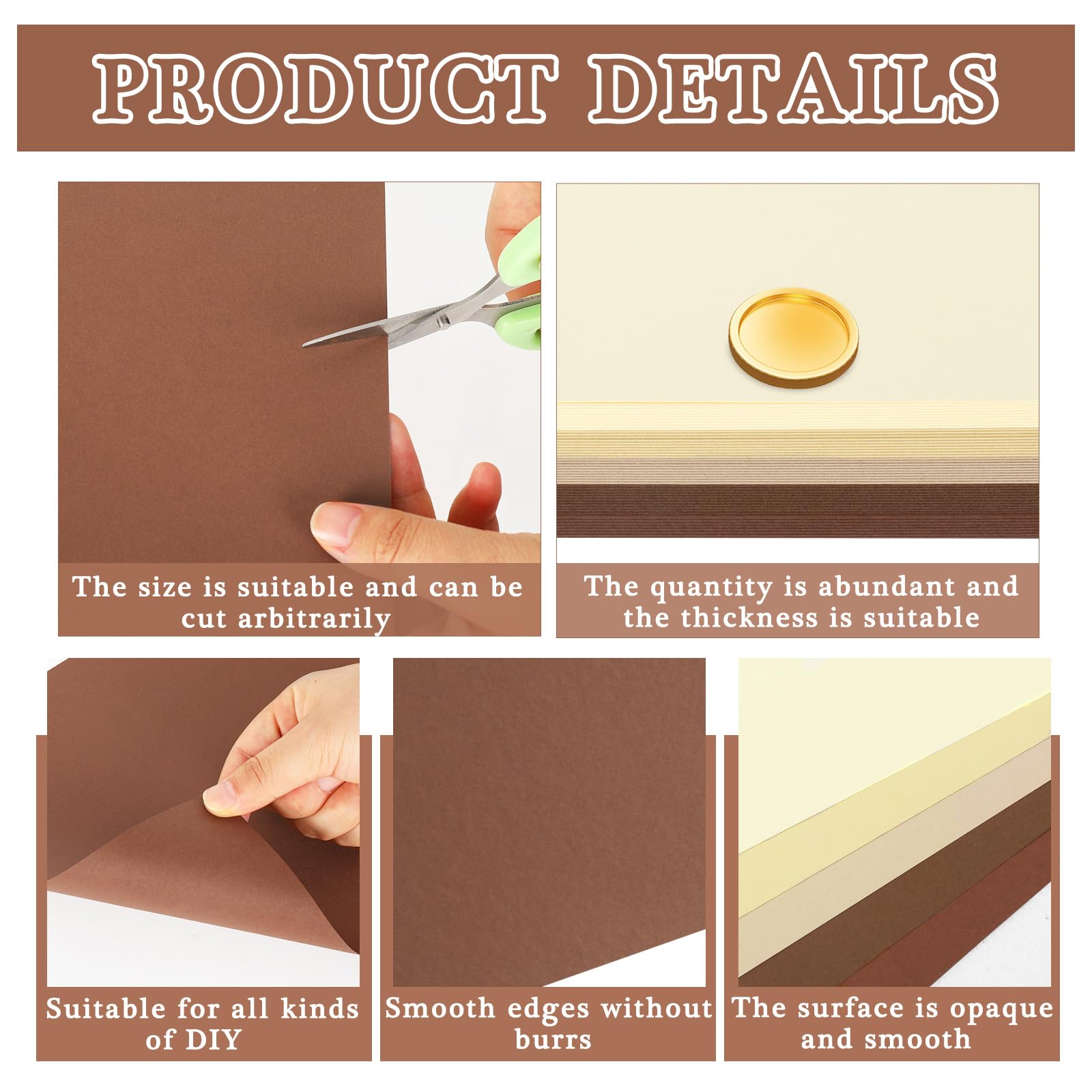 Whaline 50 Sheets 12 x 12 Inch Assorted Brown Colored Card Stock Paper 5 Earth Tones Colors Solid Core Scrapbook Paper for DIY Boho Arts Crafts Making Supplies, 65lb