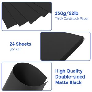 CreGear 24 Sheets Black Cardstock 8.5 x 11, Black Cardstock Paper 250gsm/92lb Thick Cardstock, Black Card Stock Construction Paper for Christmas Crafts, Scrapbooking, Card Making, Menus, Invitations