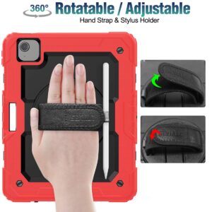 SEYMAC stock Case for iPad Air 5th/4th Generation/Pro 11 (4th/3rd/2nd) with Screen Protector Pen Holder, 360° Rotate Hand Strap/Stand Case for iPad Air 5th/4th Gen 10.9''/ Pro 11'' (Black+Red)