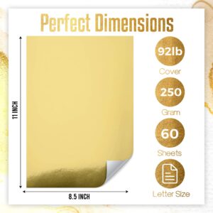 Metallic Gold Cardstock Paper, 60pcs of 8.5”x11” (250 GSM) - Gold Paper Foil Board, Mirror Finish Surface – Die Cut and Plotter Compatible - Perfect for Crafting, Invitations & Decorations