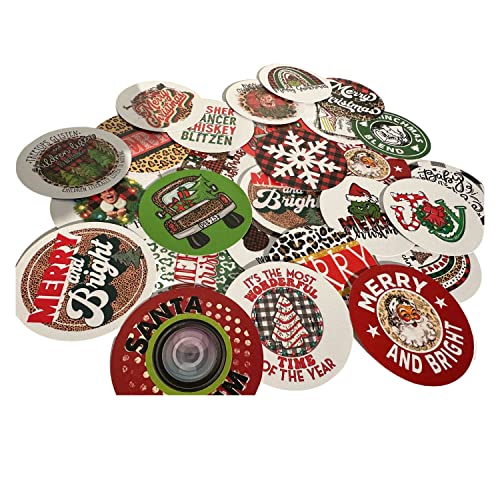 Christmas Freshie Round CardStock 2.5" inches | 32 pk | Mixed Holiday Card stock cut out circles Supplies for Scented Aroma Beads Circle Molds Car Candle Random