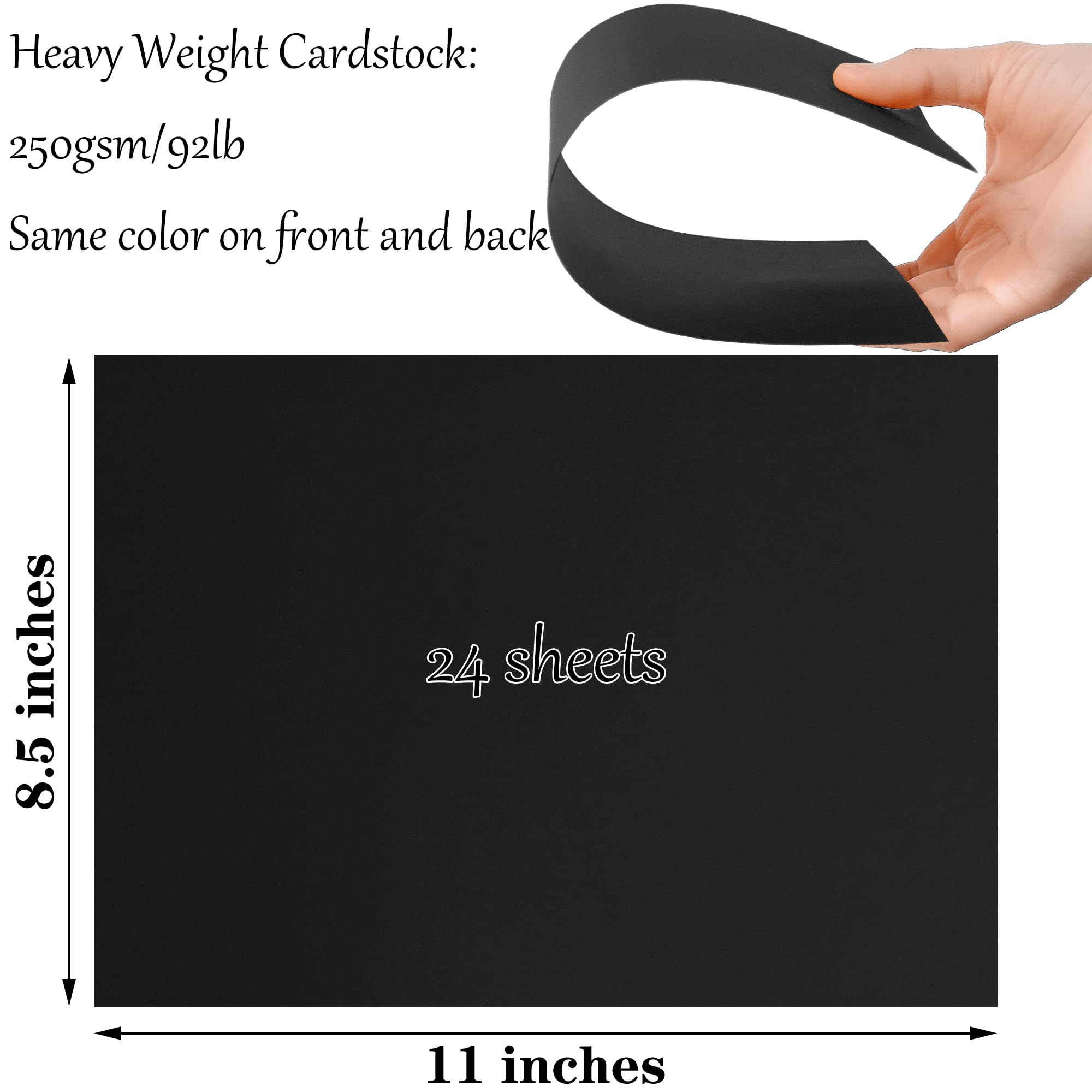 Gondiane 24 sheets Black Cardstock Paper 8.5 x 11 Inches for DIY Cards, Invitations, Scrapbooking and Other Crafts(250gsm/92lb)