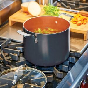 Gotham Steel Stock Pot with Ultra Nonstick Ceramic and Titanium Coating Includes Tempered Glass Lid – Dishwasher Safe, 7 Quart, Copper Black