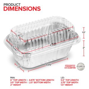 Stock Your Home Disposable Aluminum Mini Loaf Pans with Lids, 1 lb (50 Pack) New & Improved Plastic Dome Lid Foil Baking Tins, Tin Pans for Cake, Bread, Holiday Baked Goods Packaging