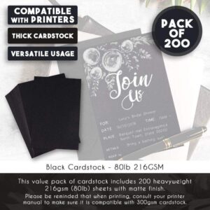 Black Cardstock - 200-Pack 4x6 Heavyweight Smooth Cardstock, 80lb 216GSM Cover Card Stock, Unruled Thick Stationery Paper, For Postcard, Invitation, Announcement, Marketing Material, 4 x 6 Inches