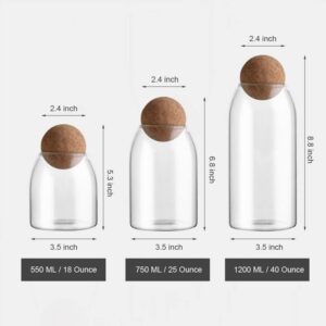 MOLFUJ 1200ML/40Oz Glass Storage Container with Ball Cork, Cute Decorative Organizer Bottle Canister Jar with Air Tight Wood Lid for Food, Coffee, Candy, Bathroom Apothecary Cotton Swab Qtip Holder