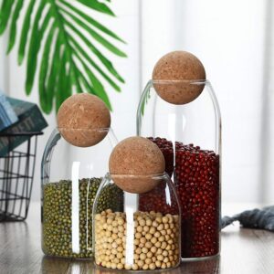 MOLFUJ 1200ML/40Oz Glass Storage Container with Ball Cork, Cute Decorative Organizer Bottle Canister Jar with Air Tight Wood Lid for Food, Coffee, Candy, Bathroom Apothecary Cotton Swab Qtip Holder