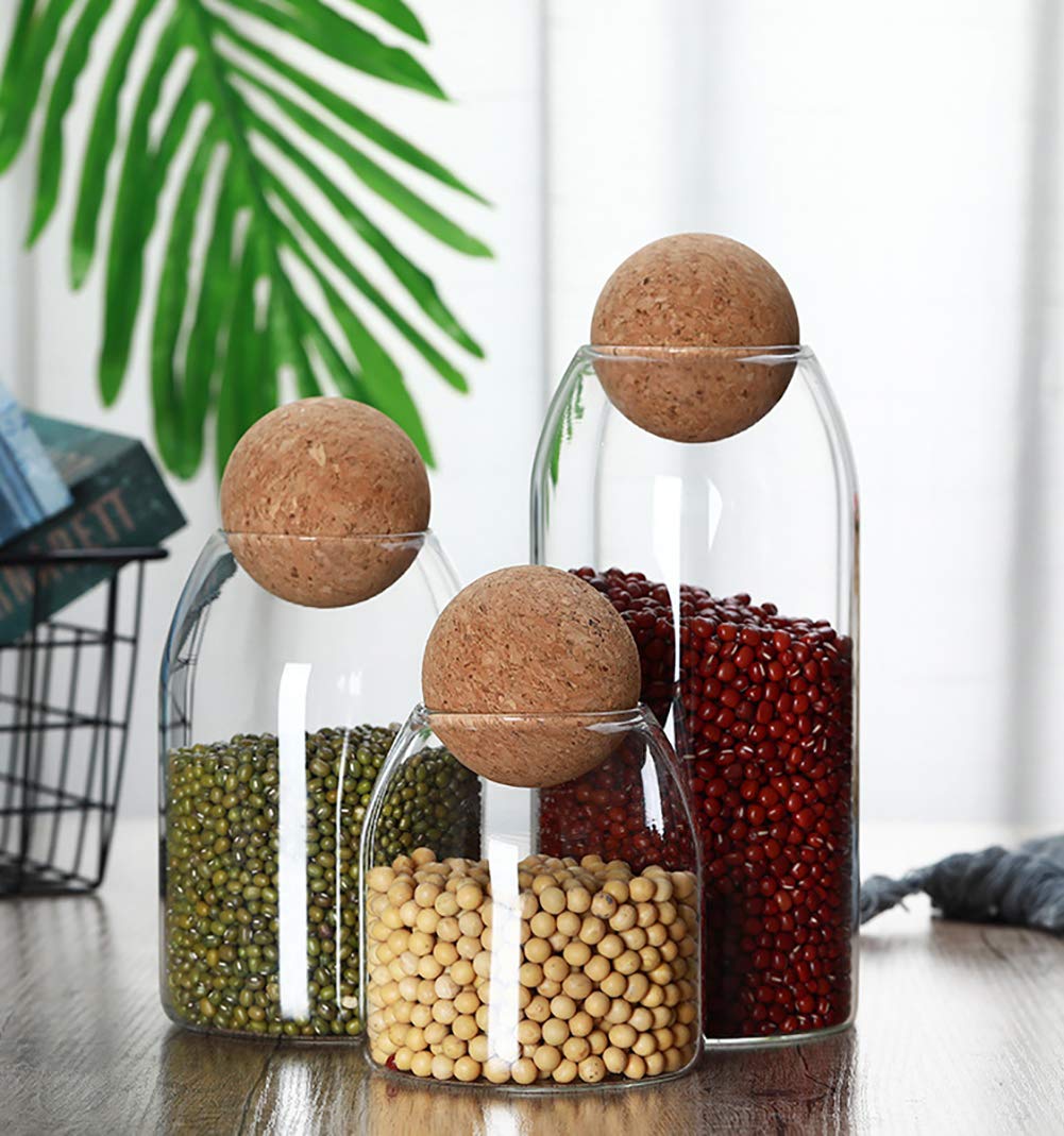 MOLFUJ 1200ML/40Oz Glass Storage Container with Ball Cork, Cute Decorative Organizer Bottle Canister Jar with Air Tight Wood Lid for Food, Coffee, Candy, Bathroom Apothecary Cotton Swab Qtip Holder