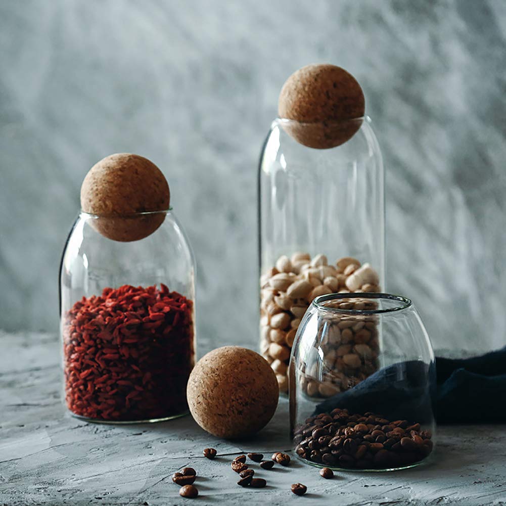 MOLFUJ 1200ML/40Oz Glass Storage Container with Ball Cork, Cute Decorative Organizer Bottle Canister Jar with Air Tight Wood Lid for Food, Coffee, Candy, Bathroom Apothecary Cotton Swab Qtip Holder