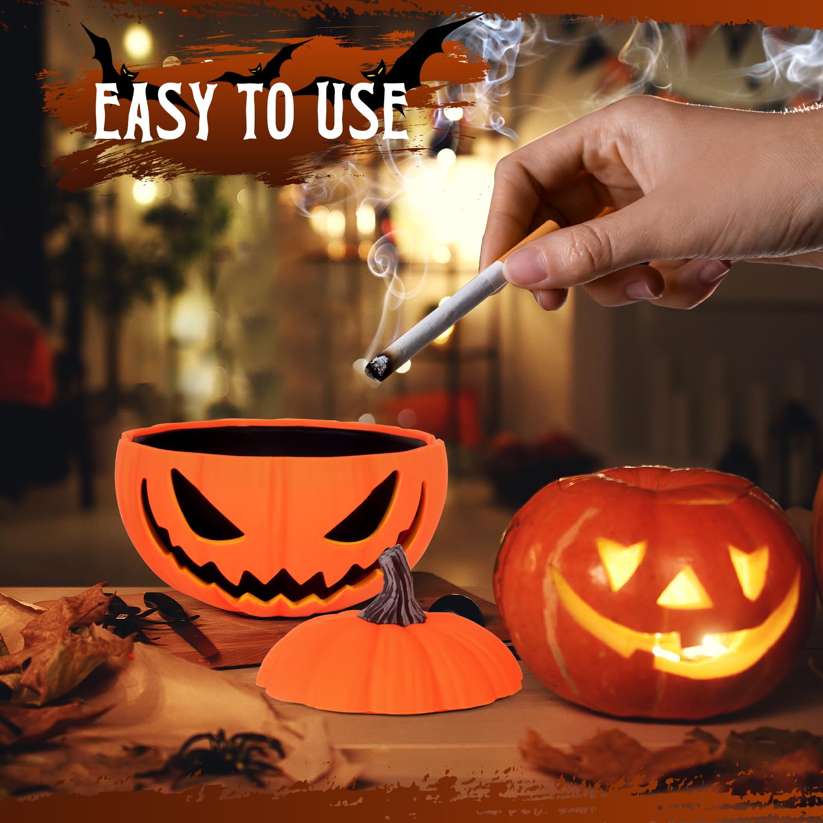 yusud Ashtray with Lip for Outside Patio, Ash Tray Set for Weed, Cool Ashtrays for Outdoor Indoor Home Office, Cute Pumpkin Ash Holder, Unique Decor Gift