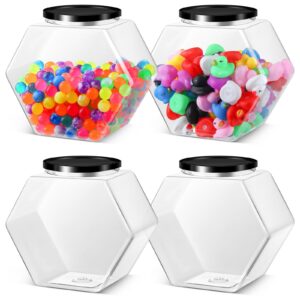 norme 4 pcs 129 oz plastic candy jars with lids hexagon cookie jars for kitchen counter candy bar containers acrylic clear jars for candy buffet storage display dog treat laundry pod buffet craft