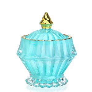 Blue Vintage Glass Jewelry Box,Crystal Candy Jar with Lid,Candy Dishes Decorative,Glass Storage Bathroom Jar Gift for Women