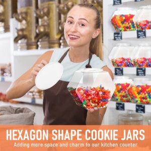 4 Pieces Plastic Candy Jars Cookie Jars for Kitchen Counter Hexagon Cookie Jar with Lid Clear Candy Containers Laundry Pod Storage Container Dry Food Jar for Candy Buffet Dog Treats Craft (29 Oz)