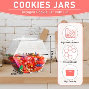 4 Pieces Plastic Candy Jars Cookie Jars for Kitchen Counter Hexagon Cookie Jar with Lid Clear Candy Containers Laundry Pod Storage Container Dry Food Jar for Candy Buffet Dog Treats Craft (29 Oz)