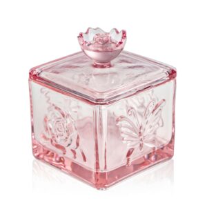 whjy cute glass vintage candy jar with lid, iridescent colored glass candy jar for office desk, pink candy dishes for candy buffet, cookie jar 4.5” tall