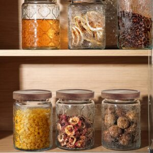 24 OZ Glass Storage Jar with Airtight Bamboo Wooden Lids, Vintage Food Containers Canisters Sets for Kitchen Counter Pantry, Sugar, Flour, Candy, Tea, Coffee Beans, Oats, Grain Bin, Pasta, Cereal