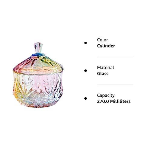 SOCOSY Royal Embossed Glass Apothecary Jar With Lid, Candy Jar Containers Wedding Candy Buffet Jar Crystal Jewelry Box Food Jar 9 oz