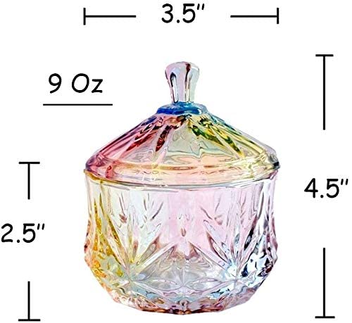 SOCOSY Royal Embossed Glass Apothecary Jar With Lid, Candy Jar Containers Wedding Candy Buffet Jar Crystal Jewelry Box Food Jar 9 oz