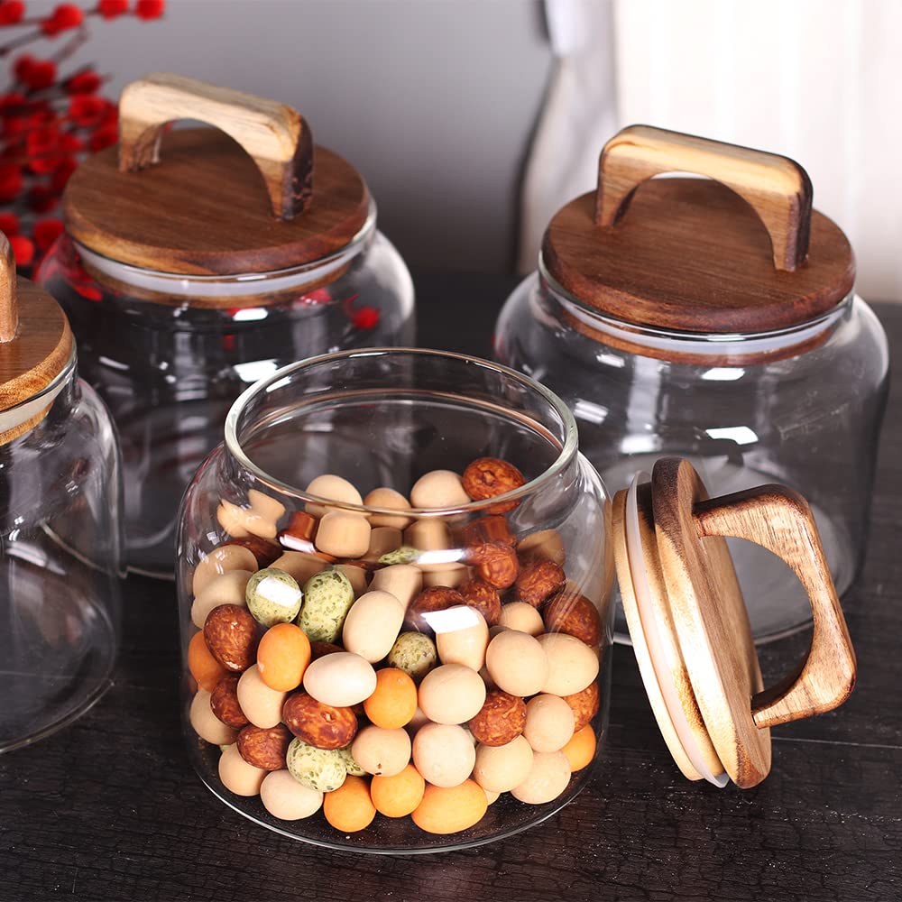 SAIOOL Glass Jars with Airtight Lid [Set of 4],Kitchen Canisters, Borosilicate Glass Storage Containers,Retro Design, Glass jars for Candy,Cookie,Rice,Sugar,Flour, Flour,Pasta,Nuts and Spice Jars