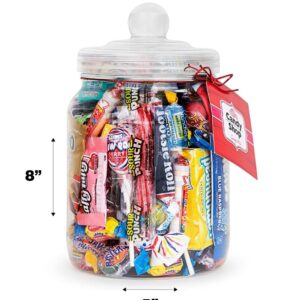 Candy Jar Filled With Your Favorite Party Mix, Blow Pops, Cherry Heads, Gold Bears, Laffy Taffy, Sour Punch, & More - 1.75 Pounds Gift Ready Clear Plastic Jar