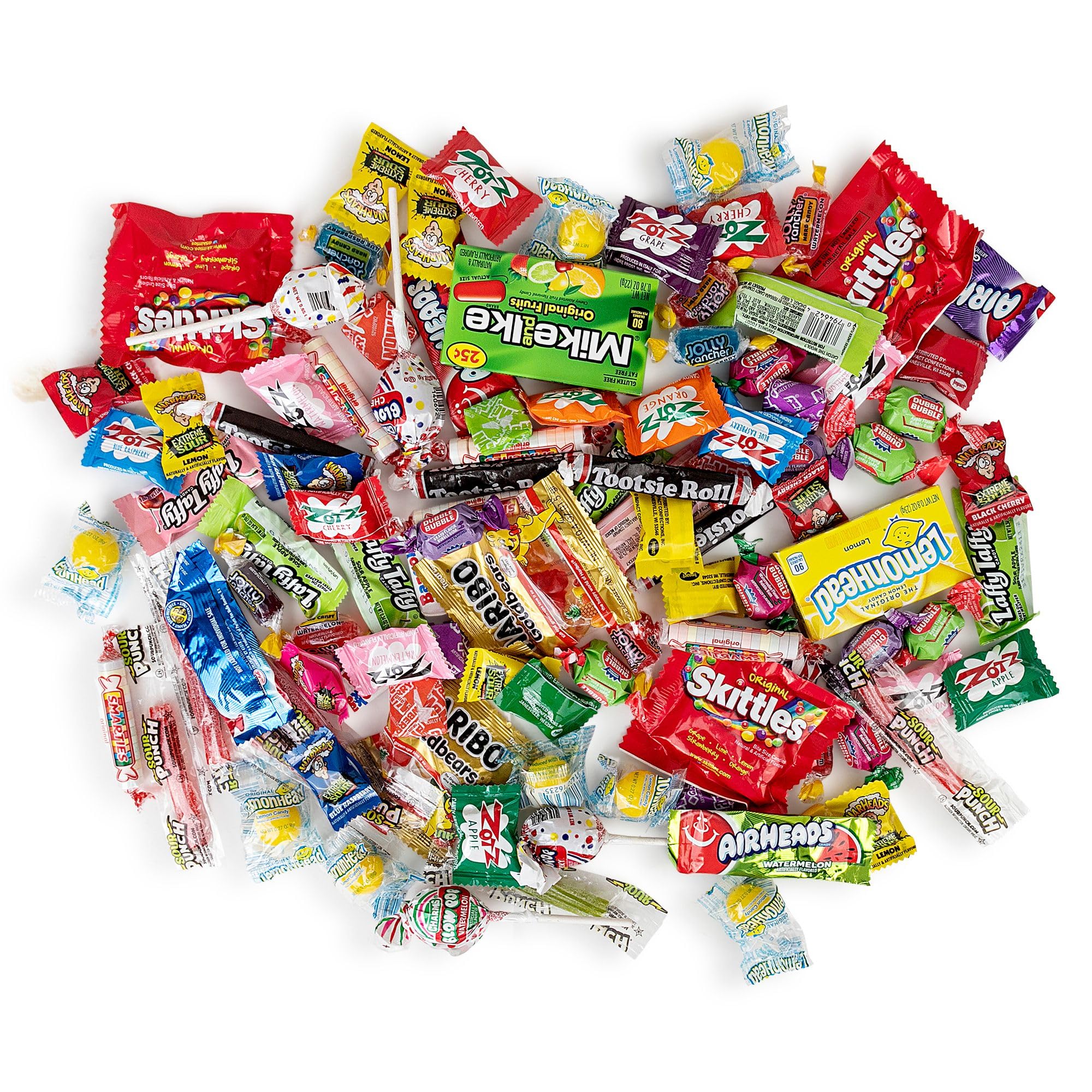 Candy Jar Filled With Your Favorite Party Mix, Blow Pops, Cherry Heads, Gold Bears, Laffy Taffy, Sour Punch, & More - 1.75 Pounds Gift Ready Clear Plastic Jar