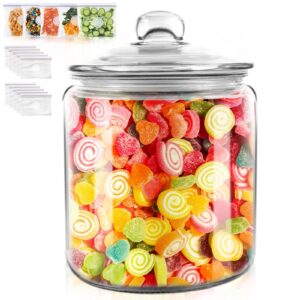 masthome cookie jar, 1.5 gallon glass jar with lid, large glass storage containers, clear glass jars, wide mouth glass jars with lid for flour candy cookie coffee bean, 15 food storage bags