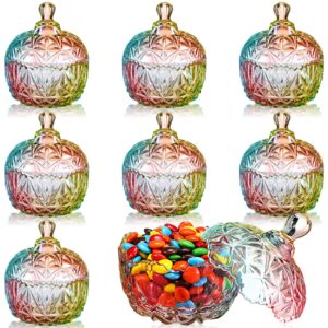 tanlade 8 pcs glass candy jar with lids crystal decorative candy dish apothecary jar with lids covered candy bowl cute jewelry box cookie snack jar for home party wedding (colored,modern)