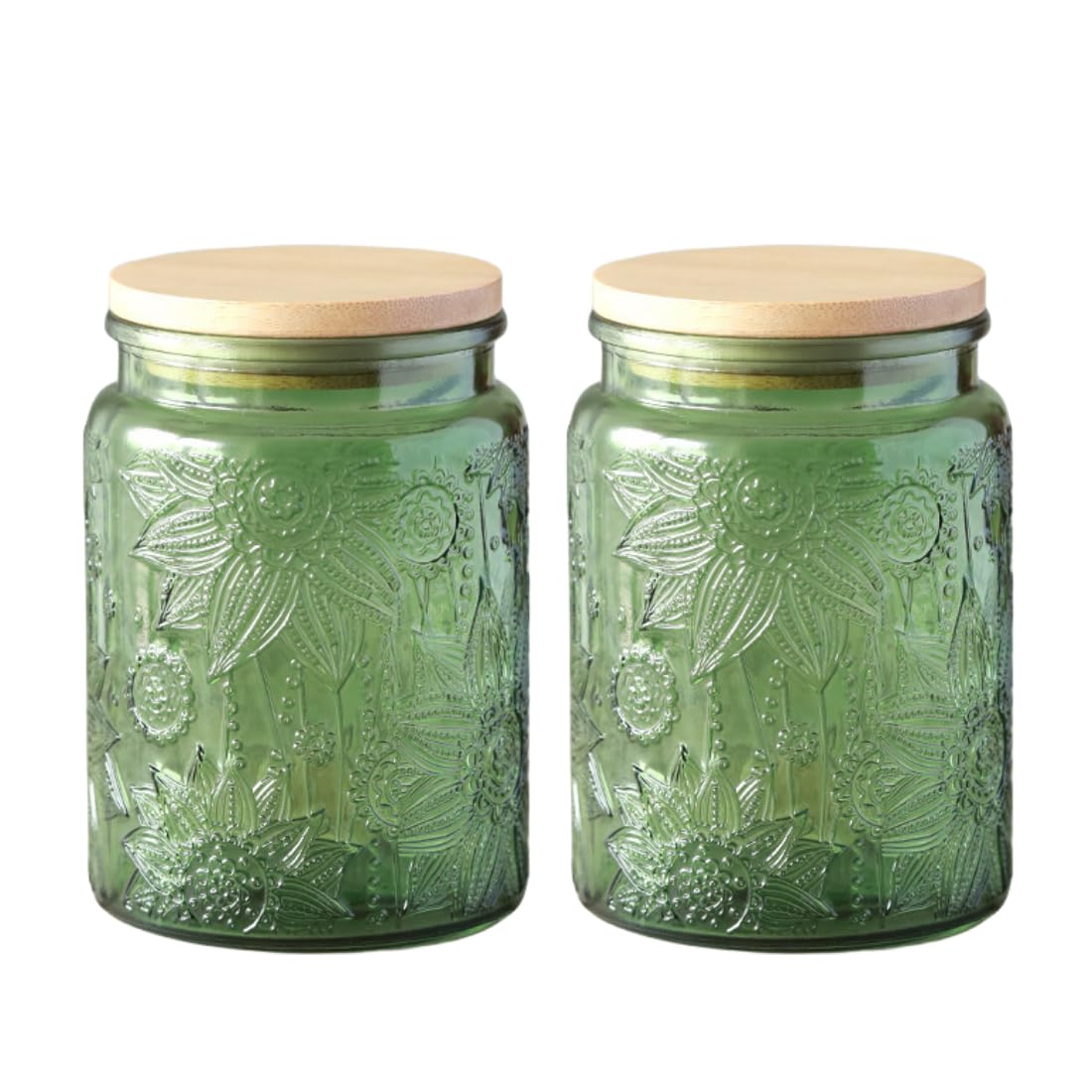 ANSQU Set of 2 Glass Jars with Lids, 23.7 FL OZ Vintage Glass Storage Jars, Cookie Jar Sugar Container for Kitchen Counter, Pantry, Candy Jar with Lid (Green)