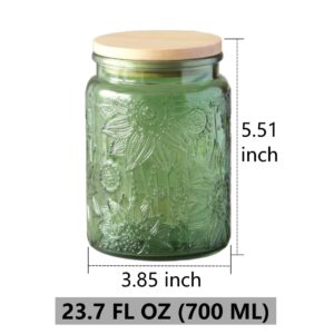 ANSQU Set of 2 Glass Jars with Lids, 23.7 FL OZ Vintage Glass Storage Jars, Cookie Jar Sugar Container for Kitchen Counter, Pantry, Candy Jar with Lid (Green)