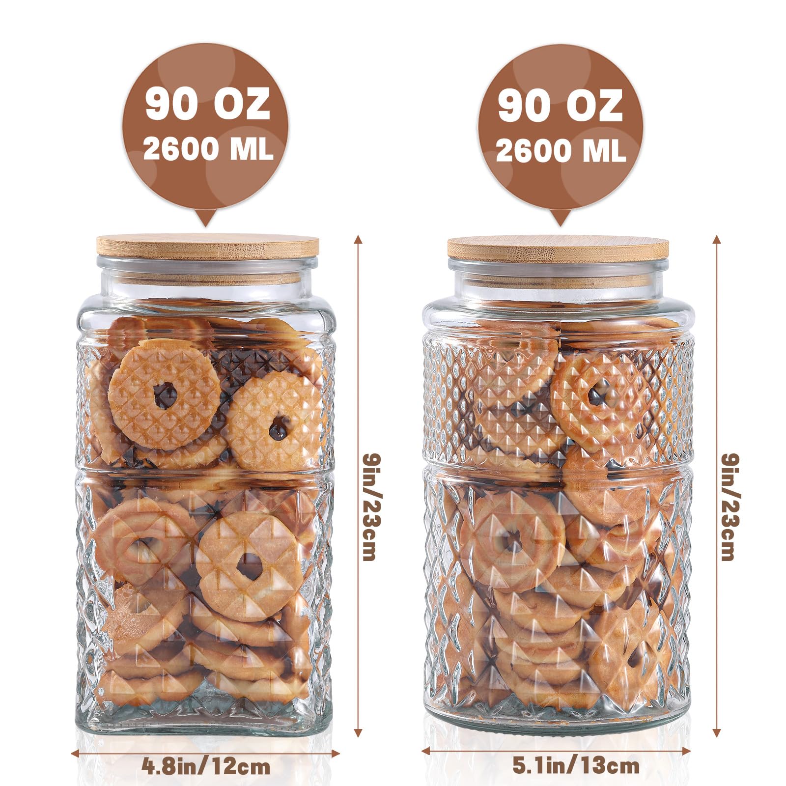 Galazzz 90 oz | 0.7 Gallon Large Cookie Jar, Glass Jar with Airtight Lid, Decorative Kitchen Canister with Bamboo Lids, Candy Jar | Glass Storage Air tight Glass 2600ml