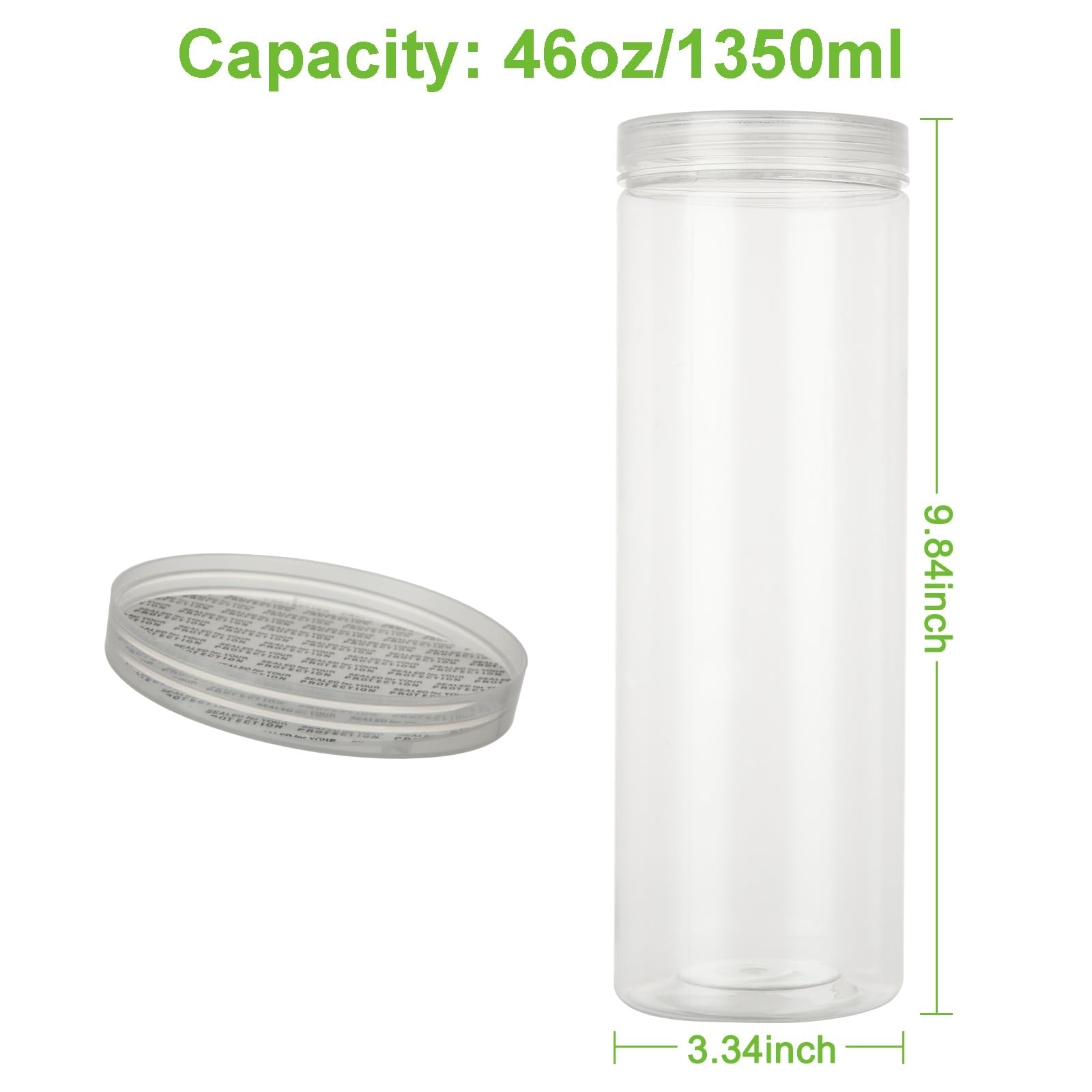 FVIEXE 8PCS 46OZ/1360ml Plastic Jars with Lids, Large Plastic Jar Clear Plastic Candy Jars for Candy Buffet, Plastic Storage Jars with Lids Empty Round Candy Containers Set for Dry Food and More