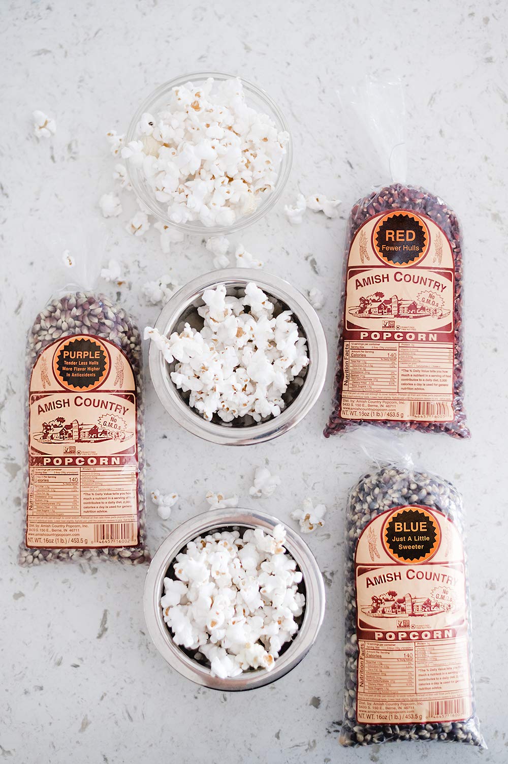 Amish Country Popcorn | 3-1 lb Bags | Purple, Red and Blue Popcorn Kernels | Old Fashioned, Non-GMO and Gluten Free (3-1 lb Bags)