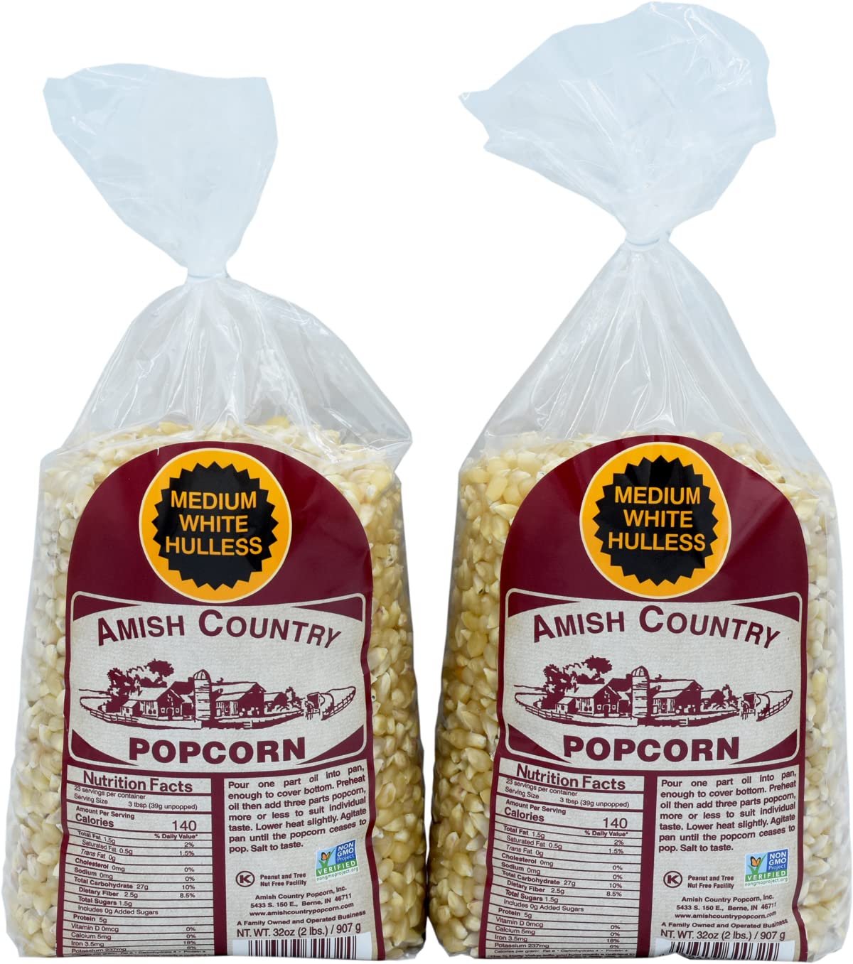 Amish Country Popcorn | 2-2 Lb Bags - Medium White Kernels | Old Fashioned, Non-GMO and Gluten Free (2-2lb Bags)