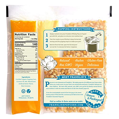 Franklin’s Gourmet Popcorn All-In-One Popcorn Packs for Popcorn Machine - 4oz Pack of 10 - Made in USA - Classic Popcorn Bags with Buttery Salt & Oil