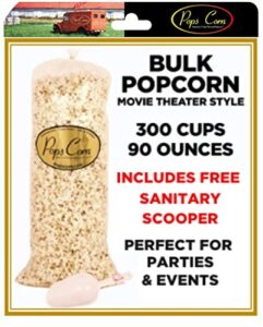 popcorn! gourmet popcorn xl bulk/wholesale-300 total cups-90oz-movie theater style! butter flavor party bag. popped event bag favors, buffet, bar free sanitary scooper!