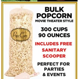 POPCORN! Gourmet Popcorn XL BULK/WHOLESALE-300 Total cups-90oz-MOVIE THEATER STYLE! Butter Flavor PARTY BAG. Popped Event Bag Favors, Buffet, Bar FREE SANITARY SCOOPER!