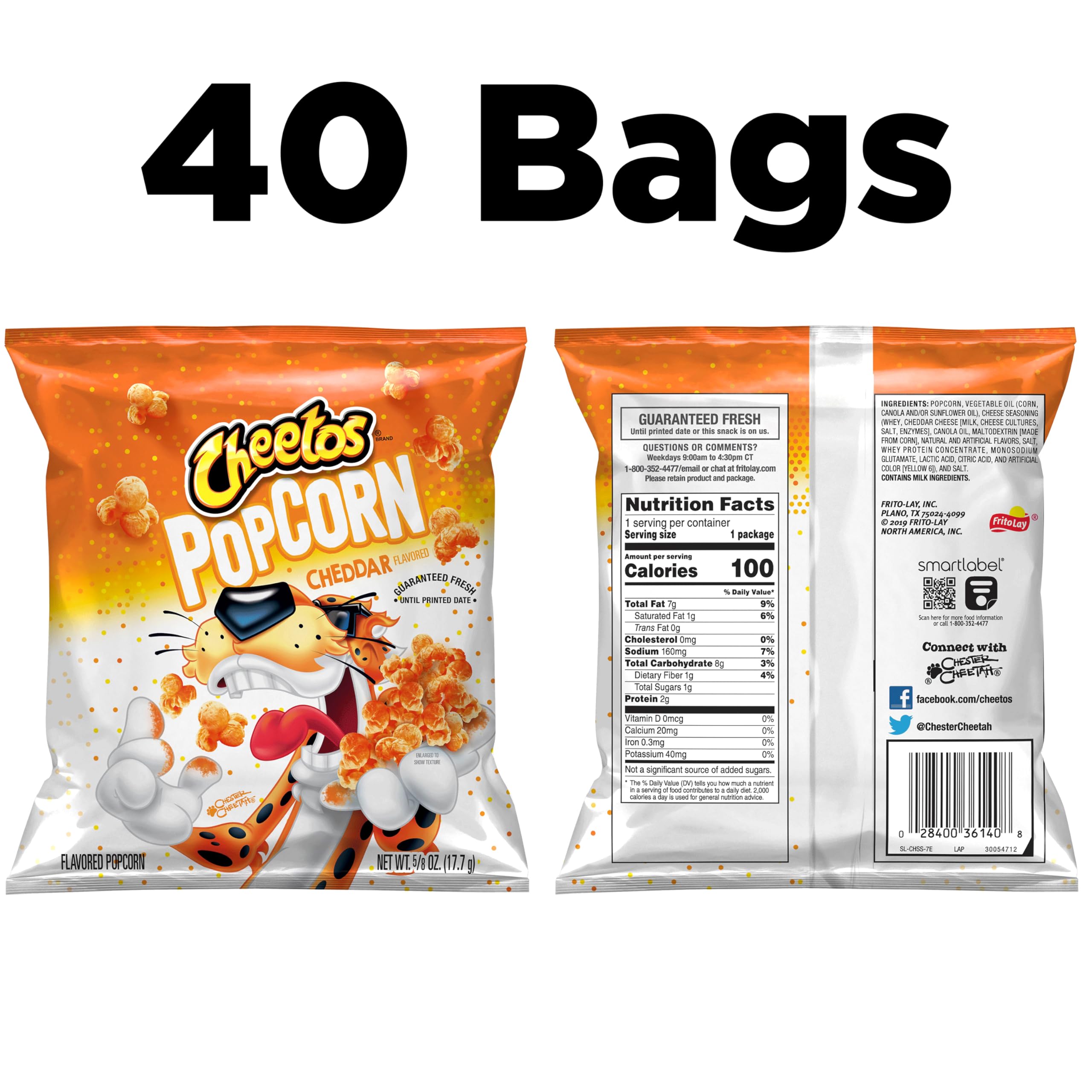 Cheetos Popcorn, Cheddar, 0.625 Ounce (Pack of 40)