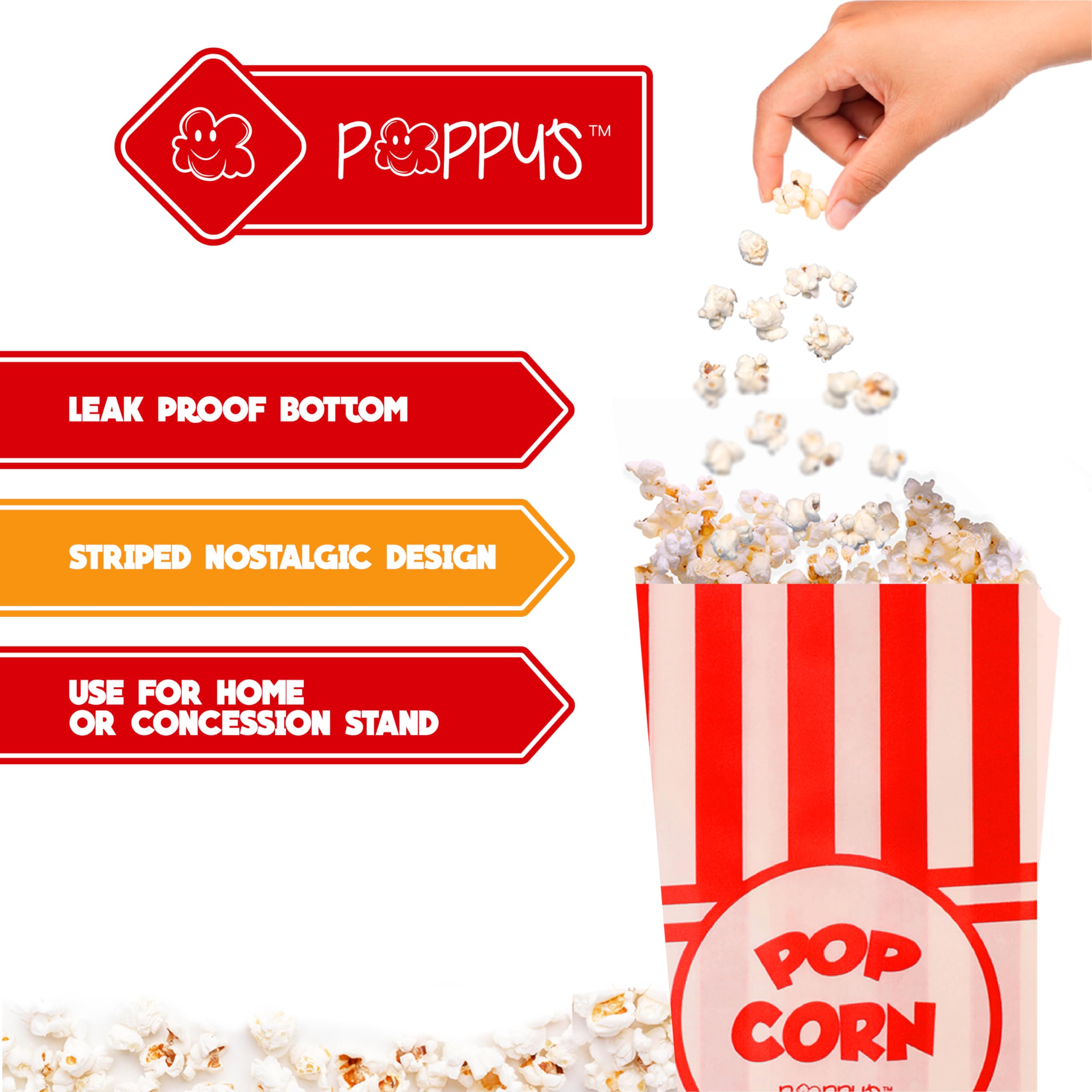 Poppy's Paper Popcorn Bags - 40 Pcs 1oz Concession-Grade Bags, Popcorn Machine Accessories for Popcorn Bars, Movie Nights, Concessions