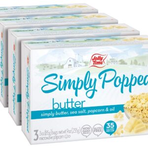 Jolly Time Simply Popped - Lightly Salted Microwave Popcorn - Gluten Free & Kosher Snack with Natural Whole Grain Kernels (Simply Popped Butter, 3 Ounce (Pack of 12))