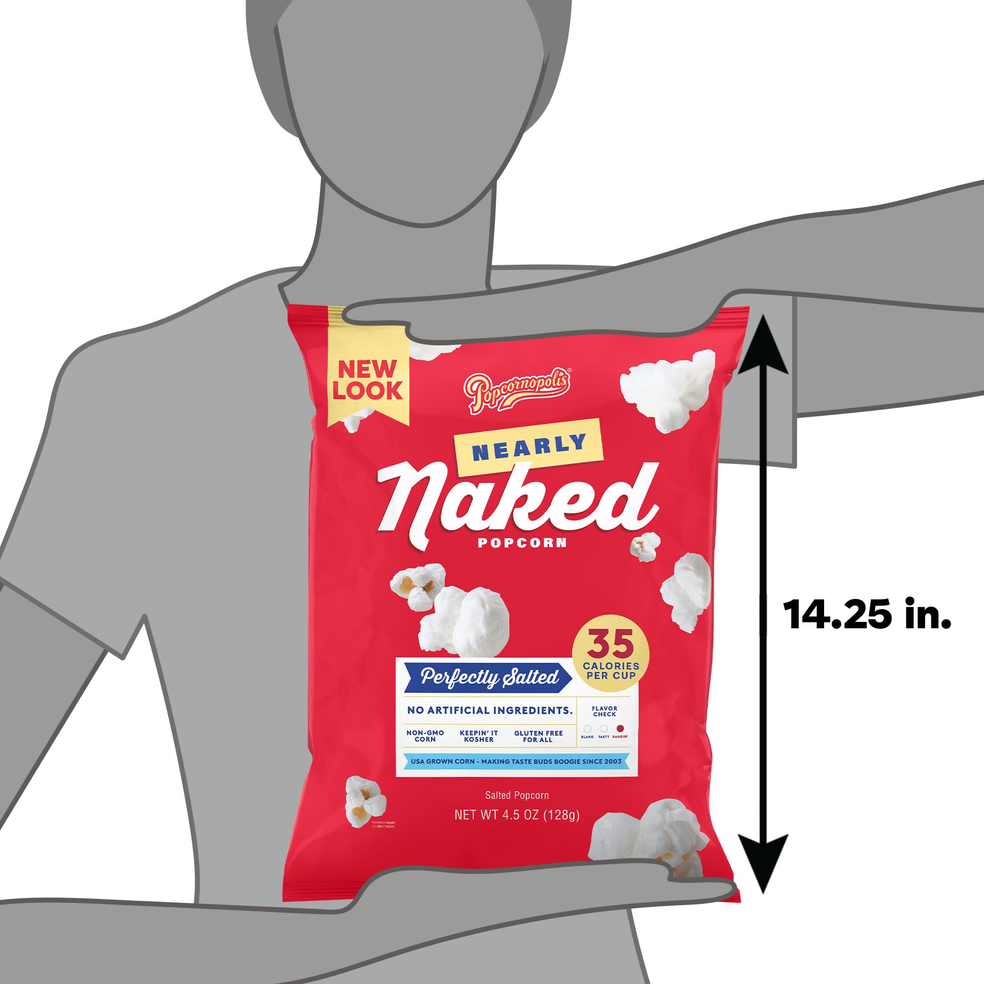 Popcornopolis Nearly Naked Gourmet Popcorn, Popped Popcorn Snack Bags, 4.5 Ounce (Pack of 8)