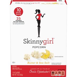 Skinnygirl Butter Flavored & Sea Salt Microwave Popcorn, 10 Count Mini Popcorn Bags (6 Boxes)