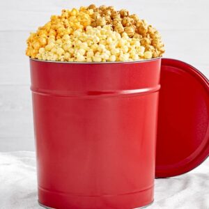 The Popcorn Factory Popcorn Gift Tin, Simply Red, 3.5 Gallons (Robust Cheddar, Butter, Caramel)