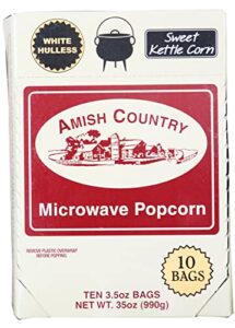 amish country popcorn | old fashioned microwave popcorn | 10 bags sweet kettle white hulless | non-gmo, gluten free, microwaveable and kosher (10 bags)