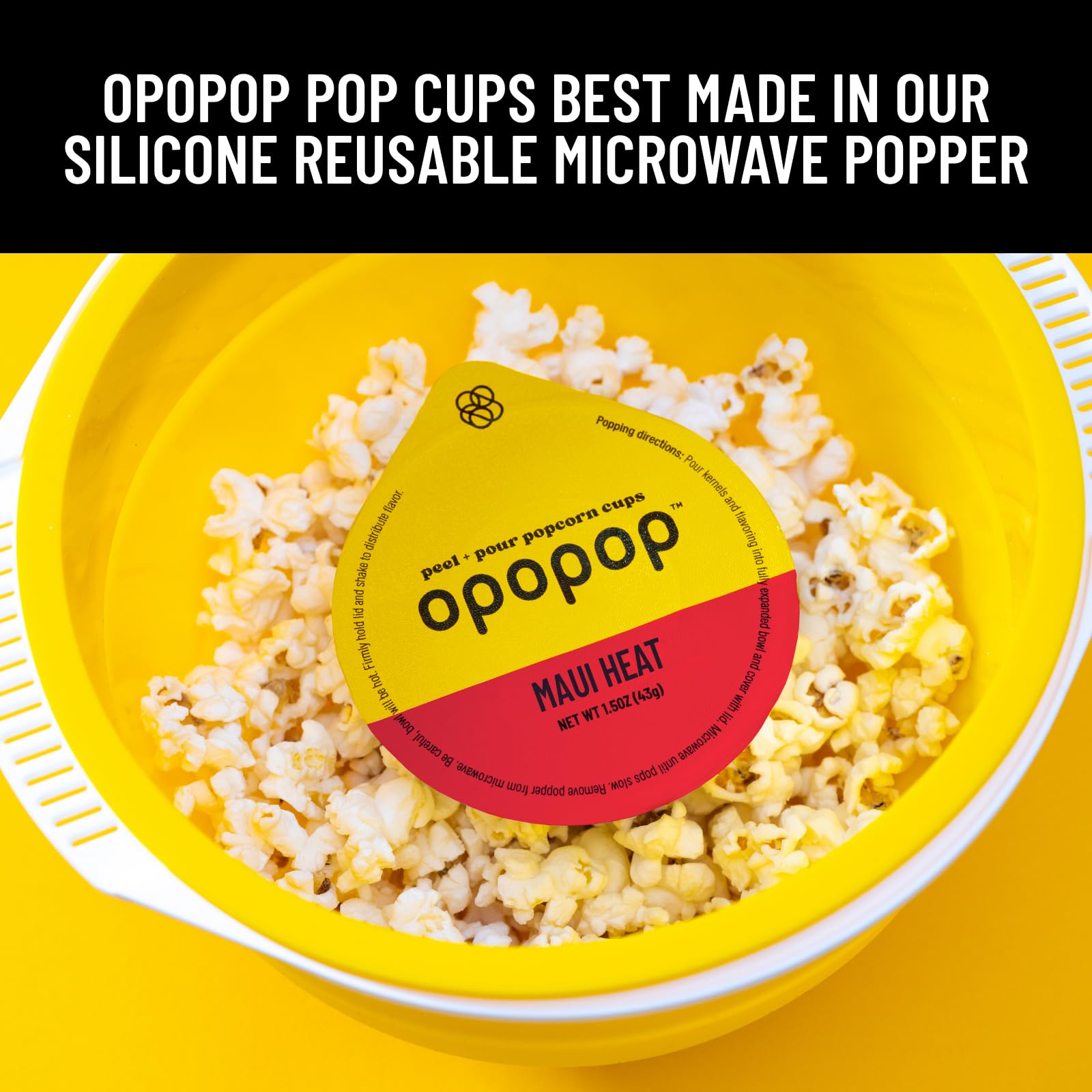 Opopop Microwave Popcorn - Pop Cups Maui Heat 6-Pack, Non-GMO Gourmet Popcorn Kernels & Popcorn Flavoring, Gluten Free Snacks, Easy to Make and No Mess