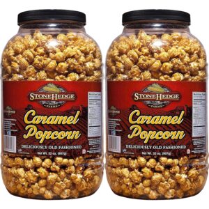 Stonehedge Farms Caramel Flavored Popcorn - 32 oz (Pack of 2) Reclosable Barrels - 4 Pounds of Popcorn - Made in the USA - Gluten Free