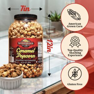 Stonehedge Farms Caramel Flavored Popcorn - 32 oz (Pack of 2) Reclosable Barrels - 4 Pounds of Popcorn - Made in the USA - Gluten Free