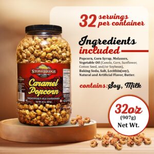 Stonehedge Farms Caramel Flavored Popcorn - 32 oz (Pack of 2) Reclosable Barrels - 4 Pounds of Popcorn - Made in the USA - Gluten Free