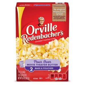 orville redenbacher’s pour over movie theater butter flavored microwave popcorn, gluten free, 2 count popcorn bags (12 boxes)