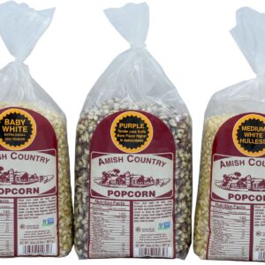 Amish Country Popcorn | Variety Bundles | 3-2 lb Bags | Medium White - Baby White - Purple Popcorn Kernels | Old Fashioned, Non-GMO and Gluten Free