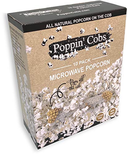 Microwave Popcorn on the Cob (10 Count), Poppin' Cobs Popcorn, 10 Individually Wrapped Popcorn Cobs w/bags, Gluten Free and Non- GMO